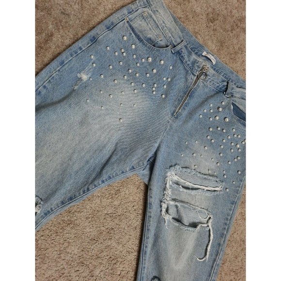Liquor N Poker Curve Denim Blue Crop Mom Jeans 18 - Picture 5 of 12